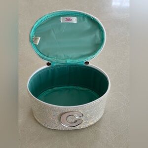 Justice Glittery Silver Makeup Case with Initial C